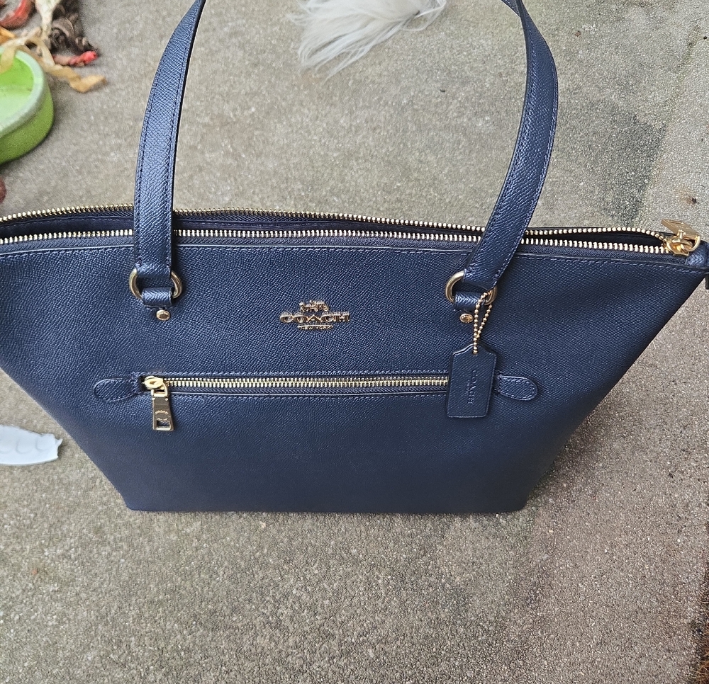 Coach Gallery Tote Navy Saffiano Leather Tote with Gold Hardware
